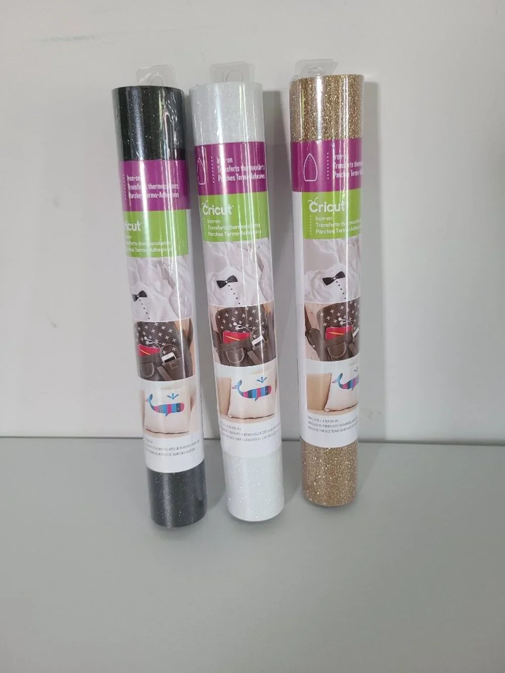 Cricut Iron-On Glitter HTV Black Gold White - Lot of 3